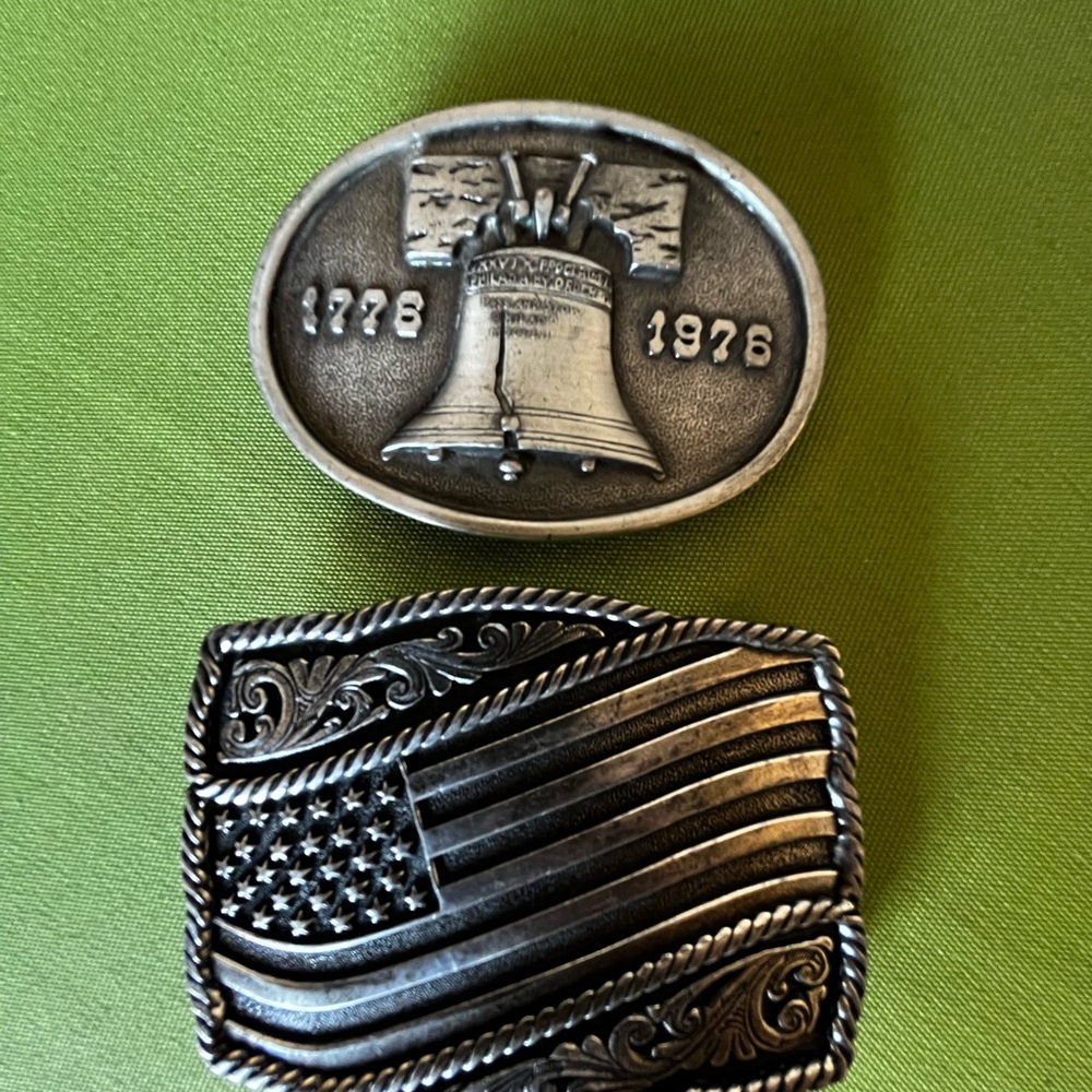 Montana Silversmiths Silver Liberty Bell and Flag Belt Buckles